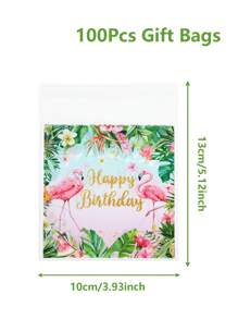 50/100Pcs Hawaiian Flamingo Happy Birthday Print Gift Bags,Birthday Theme Cookie Candy Bag,Tropical Flowers Hawaii Party Packing Bags,Birthday Party Decorations,Aloha Luau Hawaii Design Party Supplies,Summer Party Decor,Gift Packing