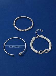 3pcs Elegant Infinity Symbol Metal Bracelet Set For Women, Heart Shape Rhinestone Embellished Bangle, Suitable For Daily Life Or Casual, Mother's Day Gift