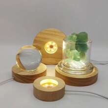 1pc LED Wooden Display Stand, 3D Crystal Glass Resin Art Display Rack, Aroma Diffuser Decor, Warm Light, White Light, Warm White Light, RGB Color Lighting Modes, Desktop & Room Decorative Art, Glowing Night Light, Creative Holiday Gift Ambient Lamp, USB Powered Desk Lamp - Multicolor - View 10