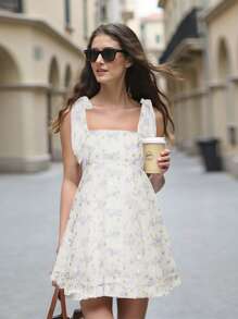 Women Y2k Cute Babydoll Mini Dress Corset Lace Patchwork Sleeveless Ruffled A-Line Flowy Short Dress Beach Streetwear - 紫色 - 查看 4