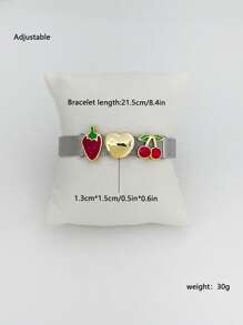 1pc Fashion Elegant Stainless Steel Watch Strap With Cherry, Strawberry, Heart Accessories String Bracelet, Suitable For Women's Daily And Party Wear