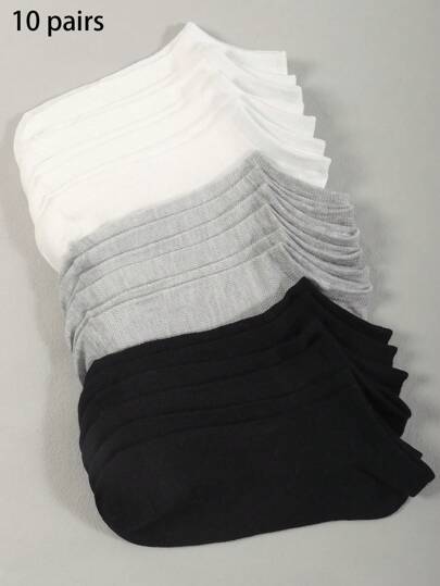 10 pares de calcetines cortos de tobillo transpirables de malla y unicolor para niños en verano