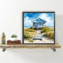 1 pieza Sin marco, tamaño grande 40x40cm/15.7x15.7in Pintura de diamante artificial 5D Arte DIY Pintura de casa de playa, Pintura de diamante completa, Kits de bordado de diamante, Decoración de pared artesanal para el hogar, la oficina