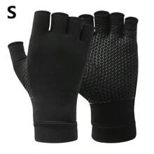 1 Par de Luvas de Compressão para Mulheres e Homens, Luvas de Fibra de Cobre de Meia Digitação, Design Anti Derrapante em Forma de Favo de Mel na Palma, Proteção Respirável para Esportes, Luvas de Proteção Macia de Punho para Ciclismo, Direção, Corrida, Levantamento de Peso, Golfe, Badminton