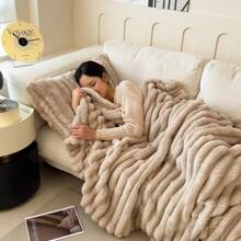 1pc Soft Fluffy Rabbit Fur Fleece Blanket, Warm Throw Blanket For Nap, Office, Sofa, Solid Color Small Blanket, Multi-Use