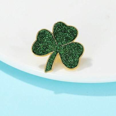10pcs Fashion Minimalist St. Patrick's Day Green Glitter Four-Leaf Clover Brooch Pins, Sun-Resistant, Stylish Badge, Alloy Lapel Pin, Perfect Gift Clothing Accessory Pins, Can Be Used As Clothes Or Bag Decoration