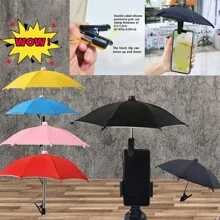 Soporte de teléfono celular con clip de paraguas, soporte de teléfono inteligente para exteriores con protección contra el reflejo y sombrilla portátil mini