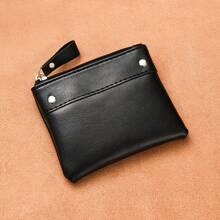 PU Leather Short Wallet, Solid Color Coin Purse, Mini Zipper Card Coin Holder For Students