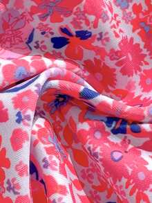 Women's Cute Floral Lace Pleated Bikini Two Pieces Set, Suitable For Summer Island Vacation Swimming