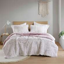Shaggy Faux Fur 2/3 Pieces Bedding Comforter Set,Modern Casual Ultra-Soft Fluffy With Matching Sham,All-Season Home Textile For Contemporary Bedrooms,2-Piece Set For Twin/Twin XL Size,3-Piece Set For Full-Queen-King-Cal King Size,UGG & Labubu Touch,Halloween Christmas Thanks Giving Gifts - 粉紅色/白色 - 查看 2