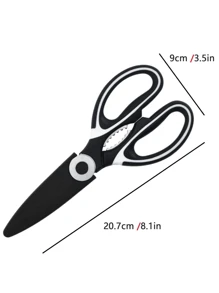 1 Set Of Kitchen Scissors, Stainless Steel Kitchen Poultry Scissors Suitable For Food, Meat, Chicken, Bones, And Fish - Black And White Meat Cutting Scissors, Heavy-Duty Bone Scissors, Multi-Purpose Herb Scissors, Ergonomic Handle, Anti Slip Design, Food Preparation - Multicolor - View 5