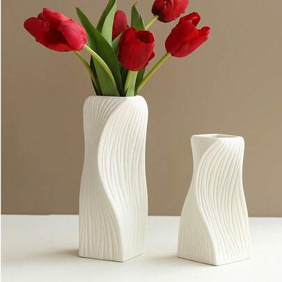 1 Florero, maceta de plástico para decoración de sala de estar, maceta de plástico DIY para cultivo de flores, florero de simulación de flores, recipiente para arreglos florales, florero para flores secas, maceta para plantas verdes, florero hecho a mano, imitación de cerámica para decoración del hogar, adecuado para dormitorio, boda, sala de estar, escritorio del hogar, decoración europea moderna y sencilla