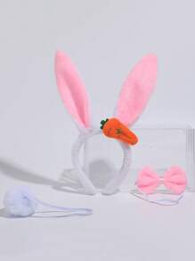 Plush Rabbit Headband, Adorable Fashionable Versatile Party Hair Accessory, Cartoon Carrot Rabbit Ear Headband Hair Clip, Minimalist Solid Color - Multicolor - View 35