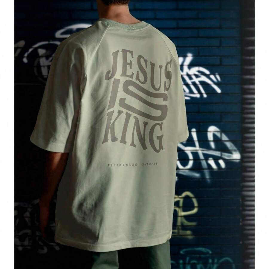 Basic T-Shirt 100% Cotton Jesus Is King Print Religious Fashion Streetwear Fashion New Release - 灰色 - 查看 1