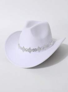 1pc Women New Cowboy Hat With Chain Decor, Fashionable European & American Style, Suitable For Daily Wear, Party, Club, Travel, Photography, All Season - Top Hat - View 3