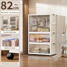 5/4/3/2/1 Layer Foldable Wardrobe, Free Installation Folding Clothes Storage Cabinet, With Wheels, Multiple Layers, Double Door, Magnetic Closure - Transparent - View 16