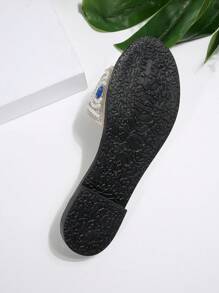 Women's Fashion Slip-On Slippers, 2025 New European & American Style, French & Korean Casual Versatile Sandals, Pearls & Rhinestone Decor, Comfortable Flat Vacation Beach Shoes