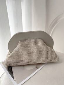 1pc Casual Street Style Vintage Ruffle Faux Raffia Cloud Shape Clutch Bag - Apricot - View 5