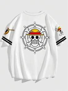 One Piece Straw Hat Men's Baseball Shirt, Breathable Quick-Dry Comfortable With Straw Hat And Pirate Flag Design