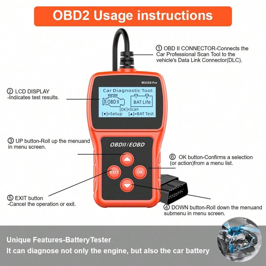 Ferramenta de diagnóstico de carro OBD2 Scanner MS309PRO Live Data Code ...