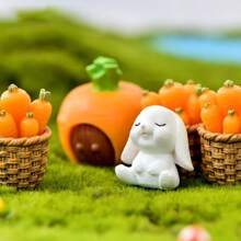 4pcs Micro Landscape Cartoon Cute Animal Rabbit, Carrot, Rabbit Basket, Small House Resin Accessories - Desktop Decor, Easter Decorations, Party Decor
