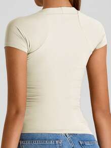 MASKERT Spring And Summer Women's T-Shirt Sports Short Sleeved T-Shirt Running Exercise Top Yoga Top Tight Fitting Top Casual Top Home Casual Comfortable Skin Friendly - View 3