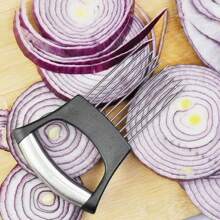 1 cortador de cebollas de acero inoxidable, mango ergonómico, a prueba de oxidación, sin lágrimas, corte seguro y fácil, rebanado rápido y limpio de verduras - Multicolor - Ver 4