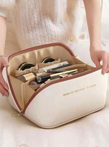 Wasserdichte Kulturtasche, Reise-Make-up Tasche mit großer Kapazität, Beauty-Organizer, wasserdichte PU-Leder-Kosmetiktasche, Make-up Organizer, tragbare Badezimmertasche, Geschenke für Frauen, Weihnachtsgeschenke, Geschenkideen für Frauen - Weiß - Übersicht 2