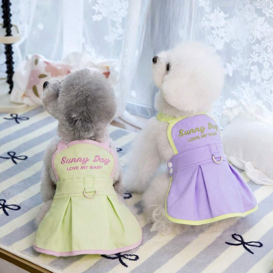 25 Embroidered Letter Dress, Princess Costume, Pet Clothes, Dog/Cat Dress, Animal Apparel, Angelic Wings Dress, Denim Skirt - Popular Pet Clothing Styles - Purple - View 1