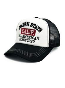 1 件装男士刺绣硬顶棒球帽，休闲美式街头卡车司机帽，百搭网眼帽