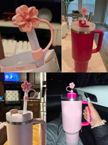 兼容 杯配件 1 件黑粉色吸管盖，用于杯吸管盖，1 件可爱心形字母和圆形字母饰物，适用于 30&40 盎司带手柄玻璃杯，字母饰物配件的长度为 3.94 英寸。个性化字母配件