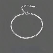925 Sterling Silver Tennis Bracelet For Women, Cubic Zirconia Sparkling 2mm Thin Adjustable Chain, Elegant Fashion Accessory, Valentine's Day Gift