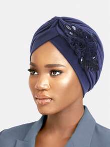 1pc Women's Glossy Floral 3D Print Turban Head Wrap Hat, Suitable For Daily Use