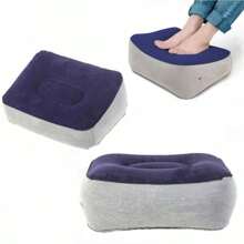 1pc Inflatable Travel Foot Rest Pillow, Soft Flocked Cushion For Flight Relaxation, Suitable For Office, Home, Camping And Travel