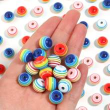 50pcs/Pack Resin Rainbow Flat Round Beads, Colorful Striped Beads, Fashion Versatile Cute Candy Color Rainbow Striped Handcraft DIY Beads For Bracelets, Necklaces, Jewelry Making, Pendants, Phone Charms, Key Chains, Bulk Beads