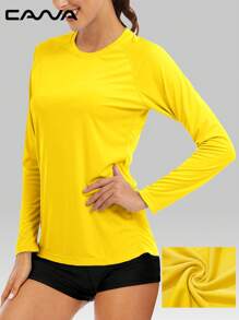 Cavva Women's Summer UPF50+ Quick-Dry Moisture-Wicking Long Sleeve Top 100% Polyester Lightweight Breathable Round Neck Fitted Fit Feminine Raglan Sleeve Casual Outdoor - Yellow - View 5