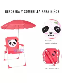 Folding Beach Chair With Umbrella, Chair With Different Children's Designs - Hot Pink - View 4