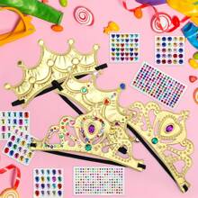 13 Pcs Exquisite Gold Crowns Set,Foam Crowns Set,Princess Crowns,6 DIY Party Gold Crowns And 7 Sheets Colorful Rhinestone Sticker,Make Your Crowns With Rhinestone Sticker,Birthday Party Supplies,Suitable For Halloween,Christmas,Birthday Decorations