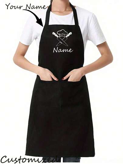 1pc Customized Creative Apron, Men Chef Pattern Printed Work Apron, Adjustable Size, Fashion Restaurant & Kitchen Apron,Simple Style Black Apron With Pockets, Thickened Waist Apron, Fashion Housework Kitchen Household Workwear, Kitchen Supplies,Multi-Functional, Ornamental,Reusable,Exquisite,Stylish,High-Quality,Colorful,Modern,Custom,Personalized,Unique,Graphic Print,Warm Ambience,Home & Living,Customized Household Gloves