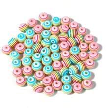 50pcs/Pack Resin Rainbow Flat Round Beads, Colorful Striped Beads, Fashion Versatile Cute Candy Color Rainbow Striped Handcraft DIY Beads For Bracelets, Necklaces, Jewelry Making, Pendants, Phone Charms, Key Chains, Bulk Beads