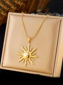 1 buah Kalung Rantai Tulang Ular Liontin Totem Matahari Baja Tahan Karat Berlapis Emas dengan Desain Niche Modis, Cocok untuk Pemakaian Sehari-hari - Yellow Gold - View 7