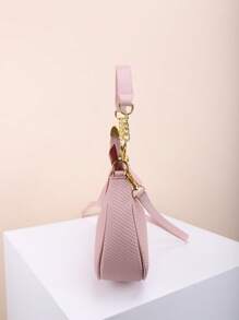 1 件 PU 皮革软肩腋下包，高品质休闲百搭链条肩带斜挎包，纯色休闲日常使用包，适合外出、工作、购物、上学、通勤、约会和女士礼物、商务通勤 - 粉色 - 查看 5