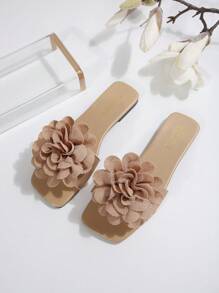 New Plus Size Women Casual Cute Floral Open Toe Flat Sandals Comfy Slip On Beach Slippers