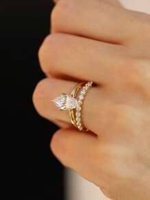 2 Peças Conjunto de Anel de Prata 925 Esterlina com Forma Marquise de 2ct, Elegante para Mulheres, Anel de Festa, Anel de Aniversário, Ocasião Especial, Presente Exquisito de Joias para Mulheres
