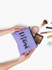 Letter "Mama" Printed Zipper Women'S Cosmetic Bag. The Best Gift For Mom, Bridesmaid Cosmetic Bag, Bridesmaid Gift Bag, Wedding Travel Washing Bag With Zipper, Bridesmaid Bag, Wedding Bride Shower Single Girls Proposal Party Gift,Mother's Day Gifts Makeup Travel Toiletry Organizer Essentials Gifts Storage Zipper Accessories Nail