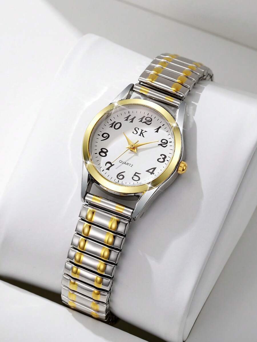 1pc Women's Minimalist Casual Numeric Dial Elastic Band Quartz Wrist Watch, Elegant Fashion (Watch Box Not Included) - Một cỡ - Xem 1