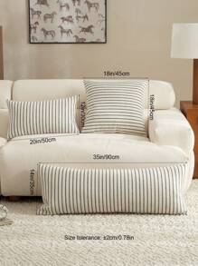 1 件，100% 涤纶农舍枕套，现代风格抱枕套，米色和黑色条纹靠垫套，沙发椅家居装饰客厅装饰四季装饰 - 米色 - 查看 2