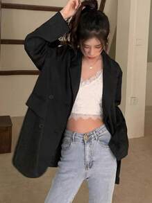 Solid Color Oversized Drop Shoulder Long Sleeve Blazer