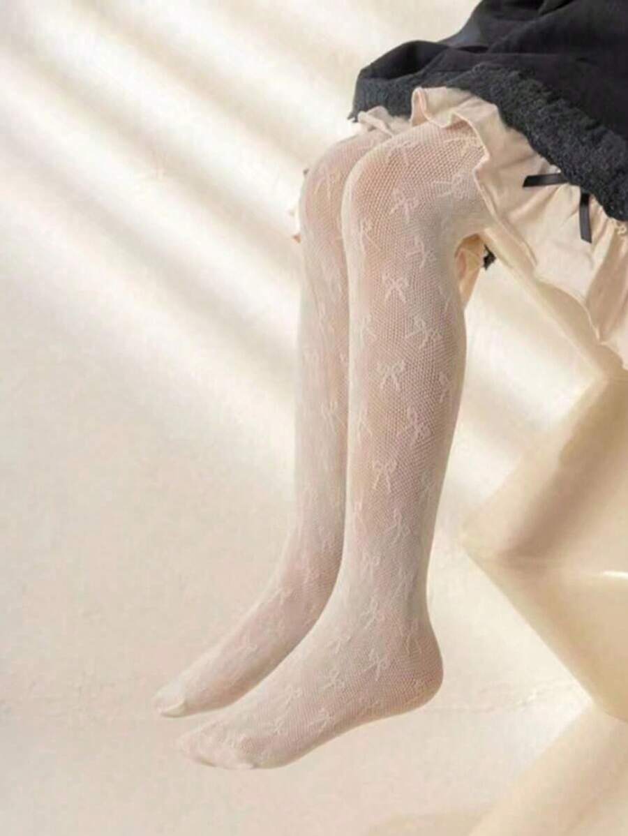 1 Pair Of Bowknot Mesh Stockings For Kids