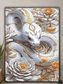 1 件白蛇与金花 5D DIY 钻石画套装，圆形亚克力钻石，动物主题，桌面装饰和壁挂，家居装饰艺术工艺品，母亲节礼物 - 彩色 - 查看 2